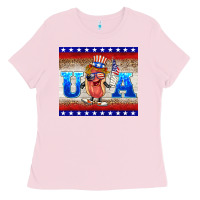 Bubblegum Pink usa hot dog Ladies Tee - BarkalooDesign