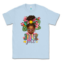 Dusty Blue July Girl Afro Woman Summer Classic Tee - texasbilliewilder