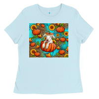 Baby Blue fall pumpkin lamb Ladies Tee - Jasminsmagicworld