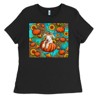 Black fall pumpkin lamb Ladies Tee - Jasminsmagicworld
