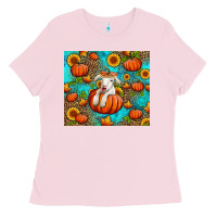 Bubblegum Pink fall pumpkin lamb Ladies Tee - Jasminsmagicworld