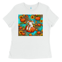 White fall pumpkin lamb Ladies Tee - Jasminsmagicworld