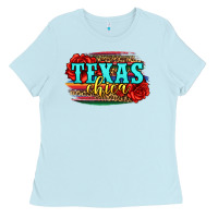 Baby Blue Texas Chica with roses Ladies Tee - Jasminsmagicworld