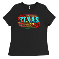 Black Texas Chica with roses Ladies Tee - Jasminsmagicworld
