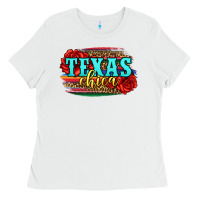 White Texas Chica with roses Ladies Tee - Jasminsmagicworld