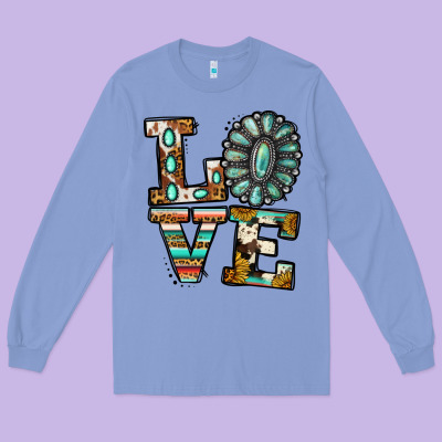 Turquoise Serape Love Long Sleeve Tee Designed By Jasminsmagicworld