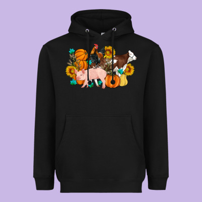 Farm Life Fall Pig Cow Rooster Heavyweight Hoodie Designed By Artiststas