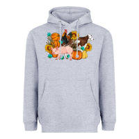 Heather Grey Farm Life Fall Pig Cow Rooster Heavyweight Hoodie - Artiststas