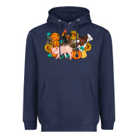 Navy Farm Life Fall Pig Cow Rooster Heavyweight Hoodie - Artiststas