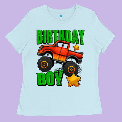 Birthday Boy Monster Truck Ladies Tee Designed By Jasminsmagicworld