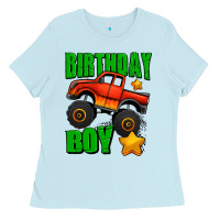 Baby Blue birthday boy monster truck Ladies Tee - Jasminsmagicworld