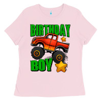 Bubblegum Pink birthday boy monster truck Ladies Tee - Jasminsmagicworld