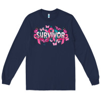 Navy Cancer survivor Cancer Awareness Long Sleeve Tee - HowdyJamesFarm