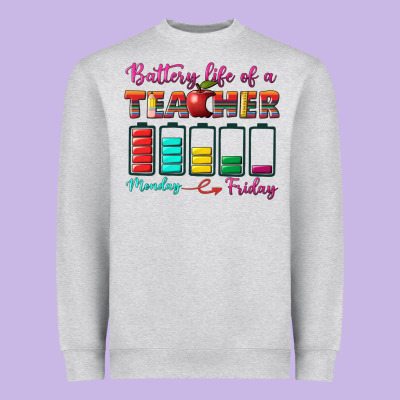 Battery Life Of A Teacher Heavyweight Sweatshirt Designed By Bundleandbundleshop