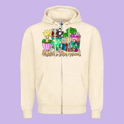 Nightmare Before Summer Coffee Cups Zipper Hoodie Designed By Cowhidedigitalart