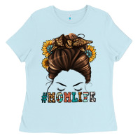 Baby Blue mom life messy bun Ladies Tee - Jasminsmagicworld