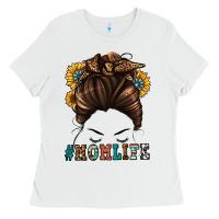 White mom life messy bun Ladies Tee - Jasminsmagicworld