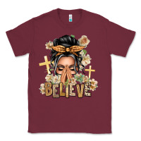 Burgundy Gray Hair Believe Praying Caucasian Messy Bun Classic Tee - texasbilliewilder