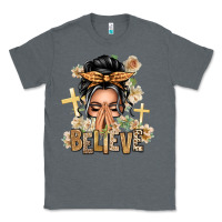 Charcoal Heather Gray Hair Believe Praying Caucasian Messy Bun Classic Tee - texasbilliewilder
