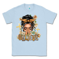 Dusty Blue Gray Hair Believe Praying Caucasian Messy Bun Classic Tee - texasbilliewilder