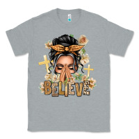 Heather Grey Gray Hair Believe Praying Caucasian Messy Bun Classic Tee - texasbilliewilder