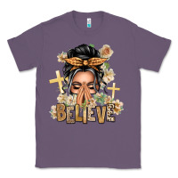 Lavender Gray Hair Believe Praying Caucasian Messy Bun Classic Tee - texasbilliewilder