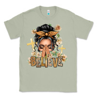 Gray Hair Believe Praying Caucasian Messy Bun Classic Tee | Teevron