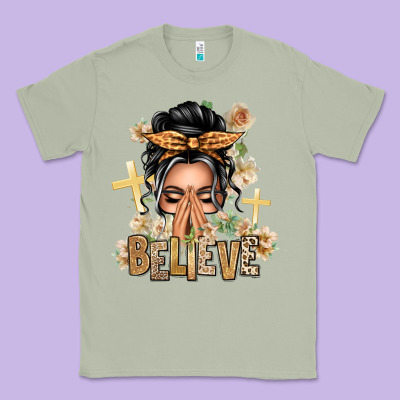 Gray Hair Believe Praying Caucasian Messy Bun Classic Tee Designed By Texasbilliewilder