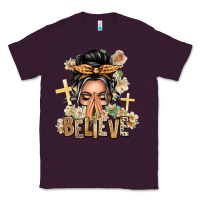Plum Gray Hair Believe Praying Caucasian Messy Bun Classic Tee - texasbilliewilder