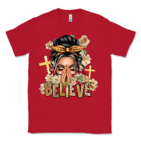Red Gray Hair Believe Praying Caucasian Messy Bun Classic Tee - texasbilliewilder
