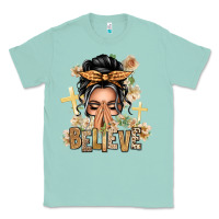Seafoam Gray Hair Believe Praying Caucasian Messy Bun Classic Tee - texasbilliewilder