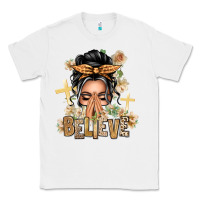White Gray Hair Believe Praying Caucasian Messy Bun Classic Tee - texasbilliewilder