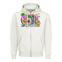 Oatmeal Heather spooky girl summer Zipper Hoodie - CowhideDigitalArt