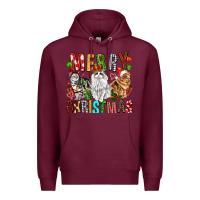 Burgundy Merry christmas cats Premium Hoodie - FaDigitalArtStudio