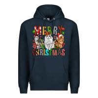Navy Merry christmas cats Premium Hoodie - FaDigitalArtStudio