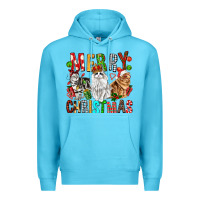 Ocean Blue Merry christmas cats Premium Hoodie - FaDigitalArtStudio