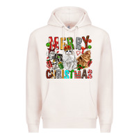 Pale Pink Merry christmas cats Premium Hoodie - FaDigitalArtStudio