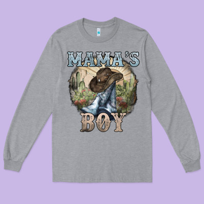 Mama's Boy Western Cowboy Boots Cactus Long Sleeve Tee Designed By Howdyjamesfarm