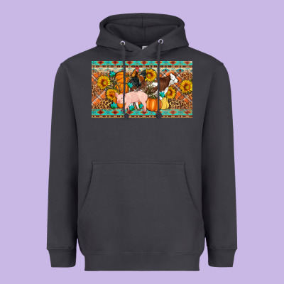 Fall Farm Animals Cow Pig Rooster Heavyweight Hoodie Designed By Artiststas
