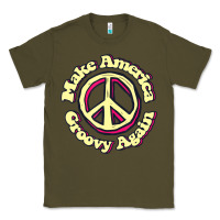 Army Green Make America Groovy Again Peace Sign 70S Retro Classic Tee - lanVoArt