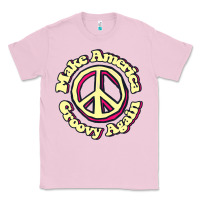 Bubblegum Pink Make America Groovy Again Peace Sign 70S Retro Classic Tee - lanVoArt