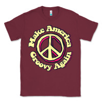 Burgundy Make America Groovy Again Peace Sign 70S Retro Classic Tee - lanVoArt