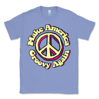 Colony Blue Make America Groovy Again Peace Sign 70S Retro Classic Tee - lanVoArt