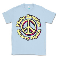 Dusty Blue Make America Groovy Again Peace Sign 70S Retro Classic Tee - lanVoArt