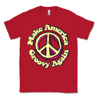 Red Make America Groovy Again Peace Sign 70S Retro Classic Tee - lanVoArt