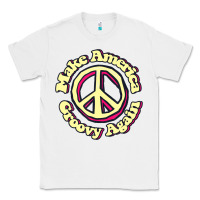 White Make America Groovy Again Peace Sign 70S Retro Classic Tee - lanVoArt