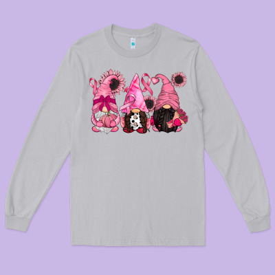 Breast Cancer Gnomes Long Sleeve Tee Designed By Cowgirlartshop