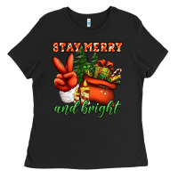 Black stay merry and bright peace hand Ladies Tee - Jasminsmagicworld