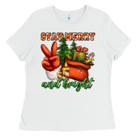 White stay merry and bright peace hand Ladies Tee - Jasminsmagicworld