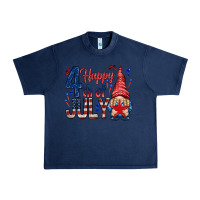 Navy Happy 4th Of July with gnome Urban Heavy Tee - HowdyJamesFarm